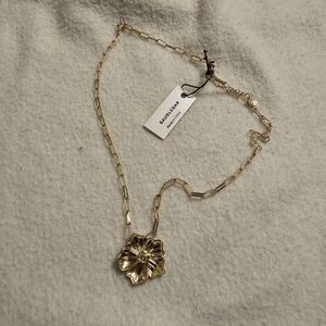 Baublebar Gold Tone Hibiscus Necklace With Paperclip Chain
